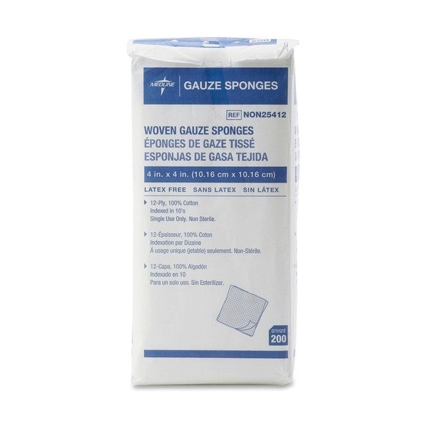 Medline GAUZE, 12PLY, 4inX4in, 200PK MIINON25412 - main